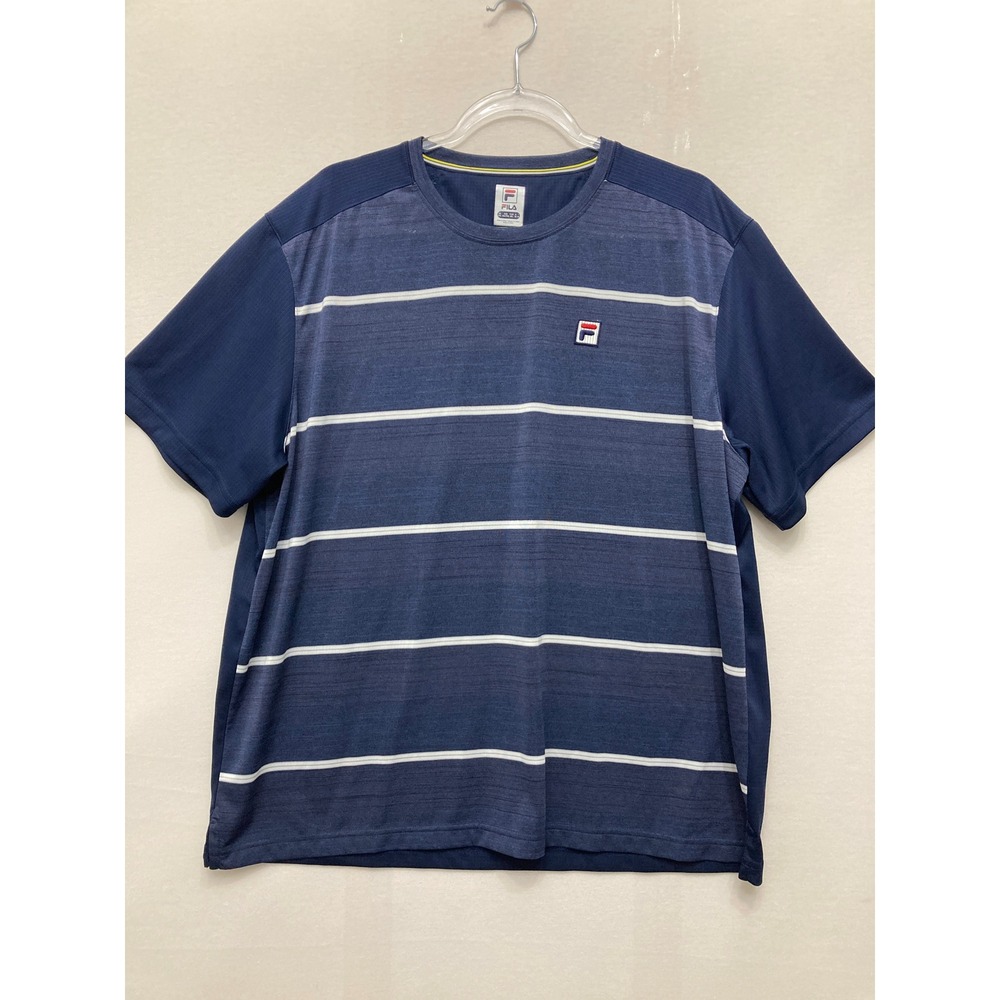 FILA Mens XXL T-Shirt Blue Striped Performance Tennis Athletic Crew Neck Tee